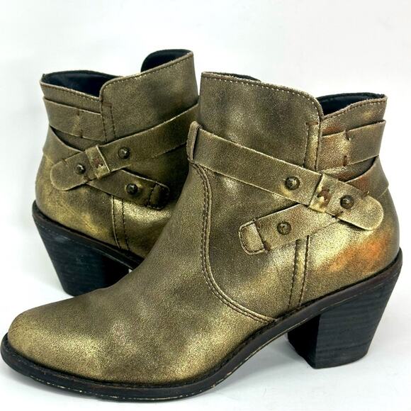 OTBT Bexar Distressed look Leather Gold Booties - Picture 3 of 14